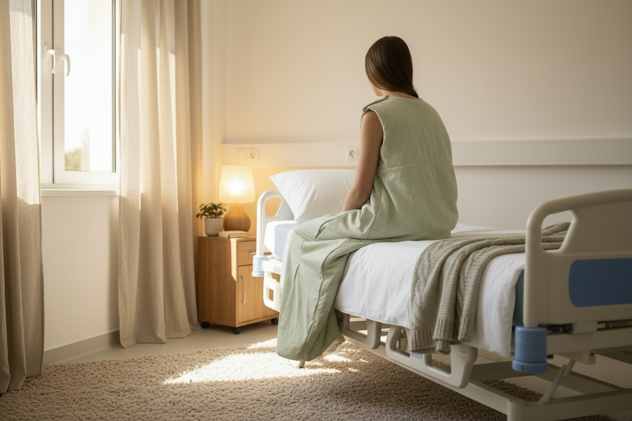 Jugendlicher auf Pflegebett in gemütlichem Zimmer