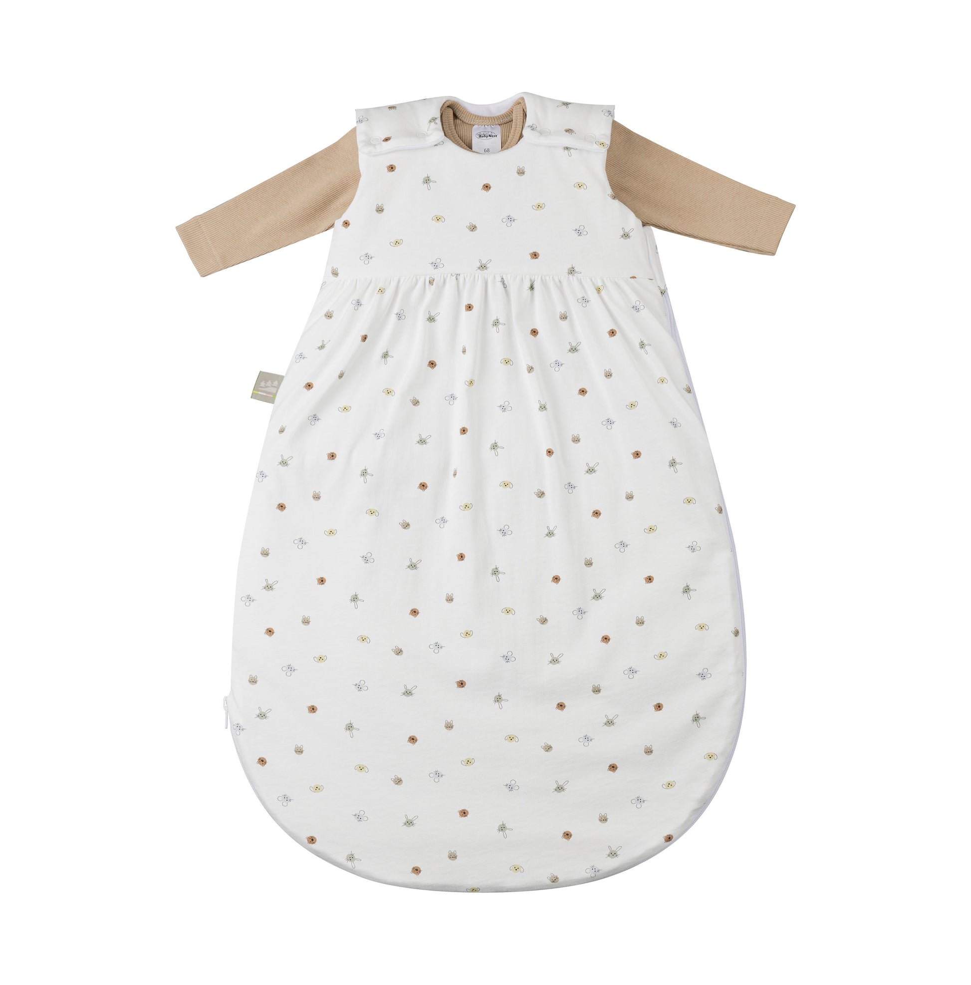 Organic Cotton Ganzjahres Schlafsack in Kombi mit einem Organic Cotton Baby Body Langarm in Farbe cinnamon