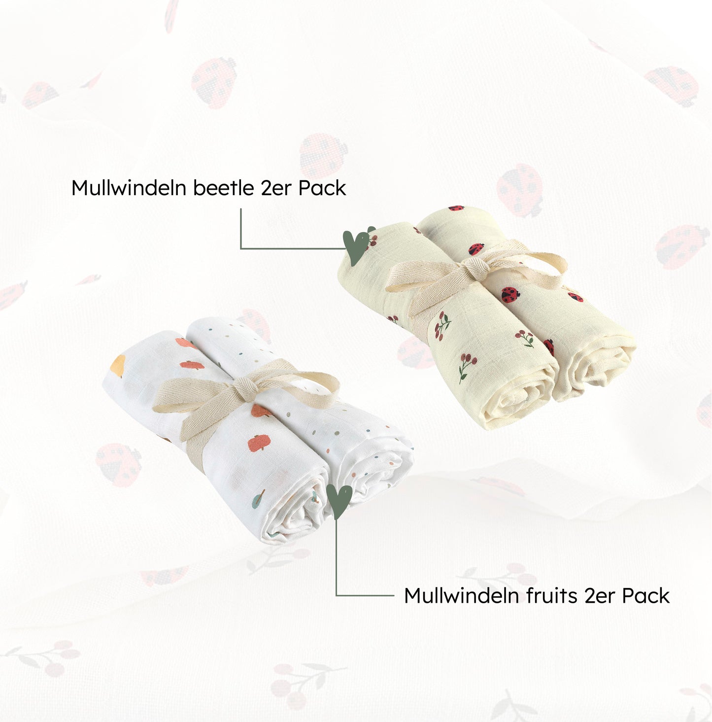Beetle muslin diapers pack of 2 + fruits muslin diapers pack of 2