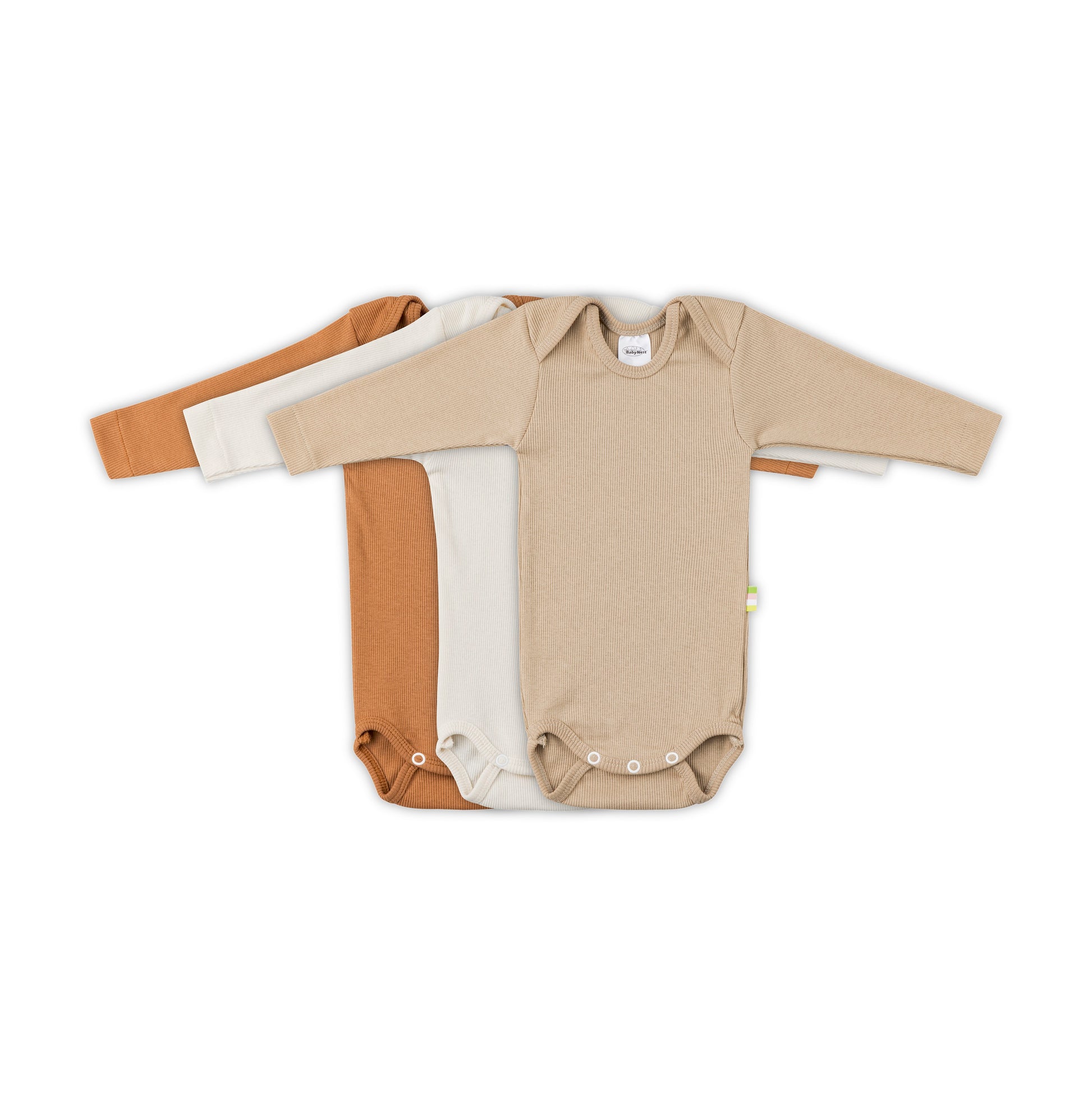 Organic Cotton Baby Body Langarm Set ind Farbe amber, vanilla und cinnamon