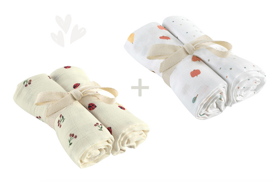 Beetle muslin diapers pack of 2 + fruits muslin diapers pack of 2