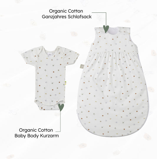 Bio-Sanft Bundle enthält einen Organic Cotton Ganzjahres Schlafsack und einen Baby Body kurzarm zum Sparpreis
